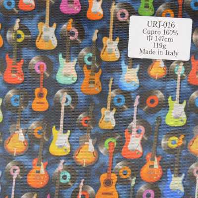 URJ-016 Fabricado na Itália, forro estampado 100% cupro, padrão de guitarra e disco