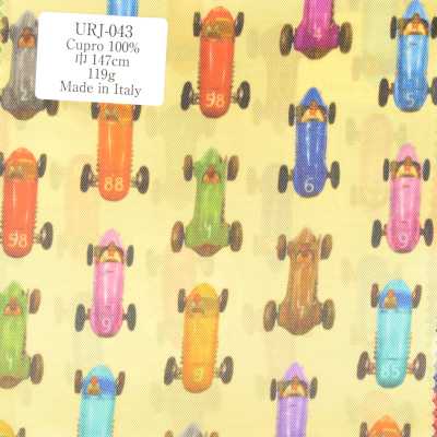 URJ-043 Feito na Itália, forro estampado 100% cupro, padrão de carros clássicos amarelos