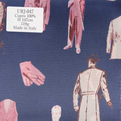 URJ-047 Fabricado na Itália, forro estampado 100% cupro, estampa Gentleman azul