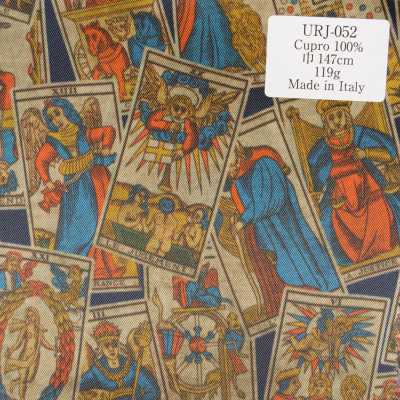 URJ-052 Forro estampado Cupro 100%, padrão Pop Card, fabricado na Itália
