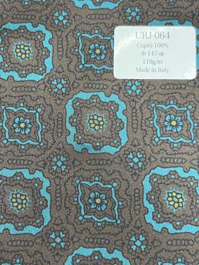 URJ-064 Fabricado na Itália 100% Cupro Forro Estampado Base Marrom Com Detalhe Verde