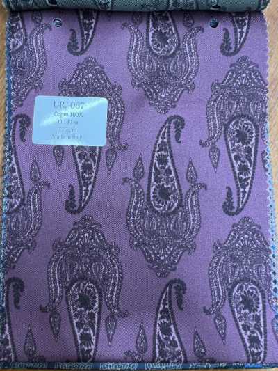 URJ-067 Forro estampado 100% Cupro, padrão paisley grande, roxo escuro, fabricado na Itália