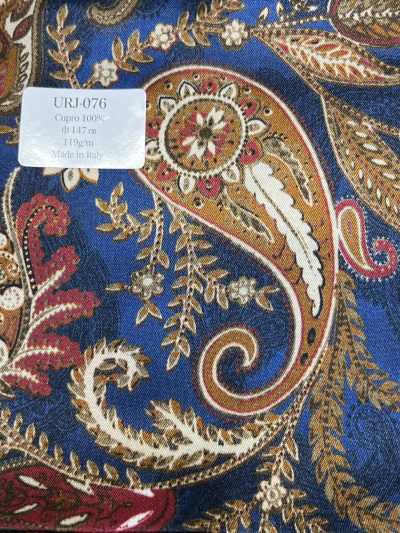 URJ-076 Fabricado na Itália Cupro 100% Forro Estampado Cachemira Grande Azul