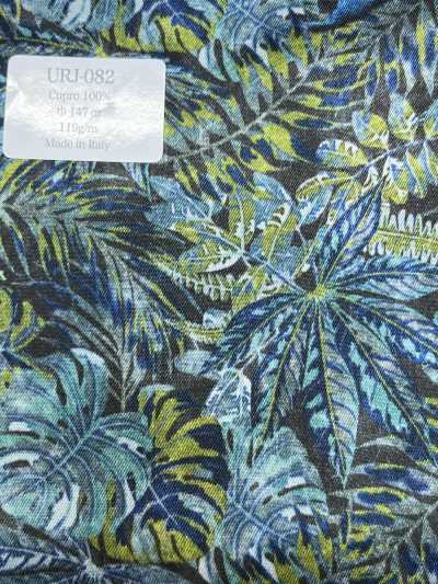 URJ-082 Feito na Itália Forro estampado 100% cupro Azul Botânico X Verde