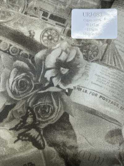 URJ-083 Fabricado na Itália Cupro 100% Forro Estampado Rosas e Cauda Sépia