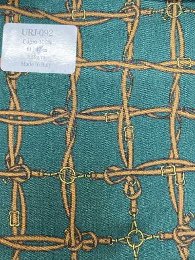 URJ-092 Forro estampado xadrez verde, fabricado na Itália, 100% cupro