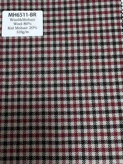 MH6511-BR Xadrez clássico de lã e mohair penteados, fabricado no Japão (estilo tonic), marrom