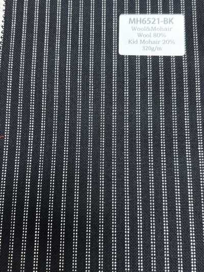 MH6521-BK Lã Mohair penteada de fabricação japonesa padrão (estilo tônico) listrado preto