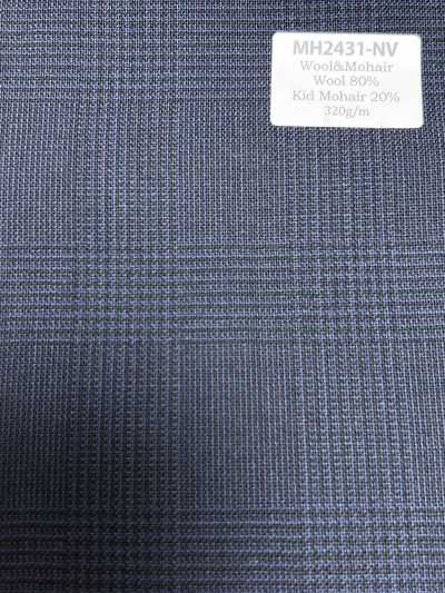 MH2431-NV Lã Mohair Penteada Padrão Fabricada no Japão (Estilo Tonic) Xadrez Azul-Marinho