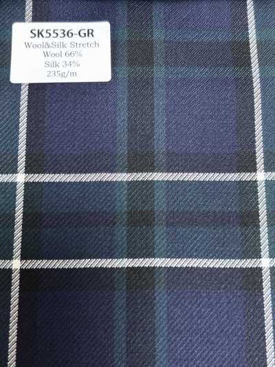 SK5536-GR Xadrez elástico padrão de seda e lã, fabricado no Japão, verde