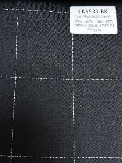 LA5531-BK Clássico xadrez preto em lã elástica com lamê de seda, fabricado no Japão