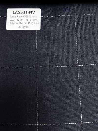 LA5531-NV Xadrez clássico azul-marinho em lã, seda e lamê elástico, fabricado no Japão