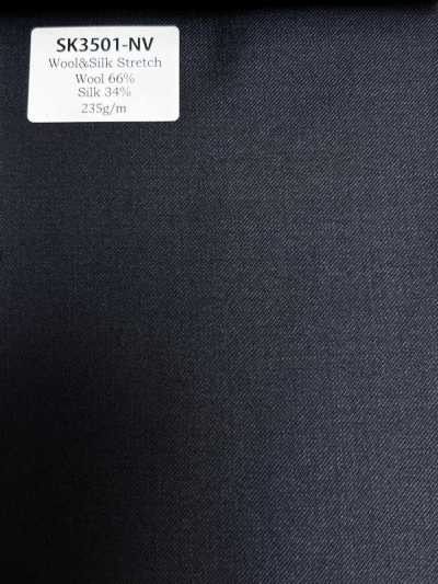 SK3501-NV Seda e lã stretch padrão, azul-marinho, fabricado no Japão