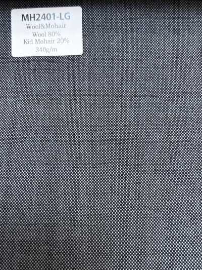 MH2401-LG Tecido worsted de lã e mohair fabricado no Japão (estilo Tonic) cinza claro