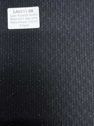 LA6511-BK Lã elástica em lamé de seda, listras pretas, fabricado no Japão