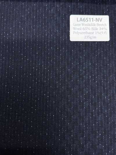 LA6511-NV Listra azul-marinho de seda, lamê, lã stretch fabricada no Japão