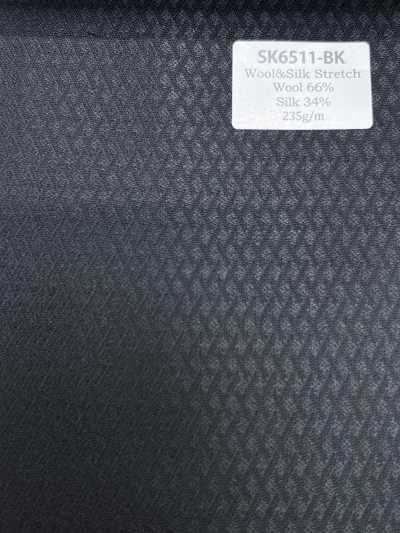 SK6511-BK Tecido stretch de lã e seda fabricado no Japão com padrão de diamantes pretos