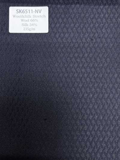 SK6511-NV Fabricado no Japão Seda Lã Stretch Azul-marinho com padrão de losangos