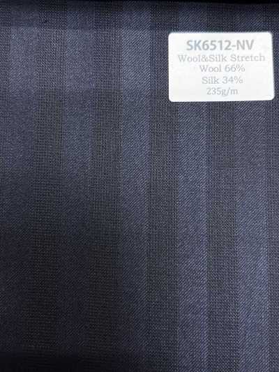SK6512-NV Listrado azul-marinho em seda e lã stretch, fabricado no Japão