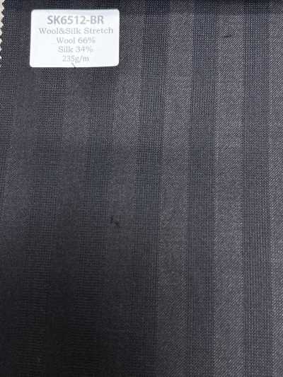 SK6512-BR Listrado marrom elástico de seda e lã fabricado no Japão