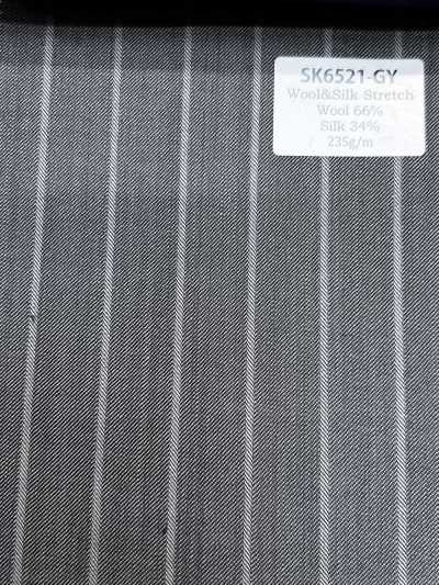 SK6521-GY Listrado cinza elástico de seda e lã, fabricado no Japão