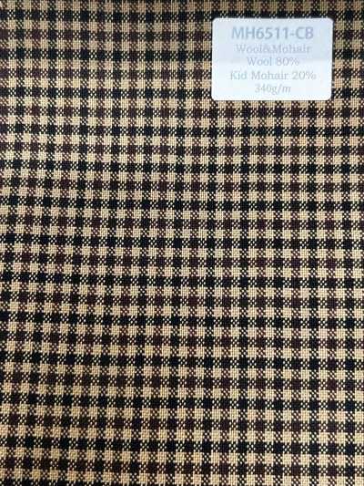 MH6511-CB Tecido penteado de lã e mohair, fabricado no Japão, estilo Tonic, xadrez marrom camelo