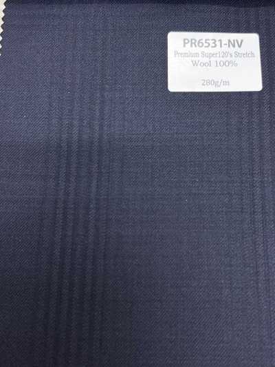 PR6531-NV Padrão premium, fabricado no Japão, Super 120's, fio único, listrado elástico, azul-marinho