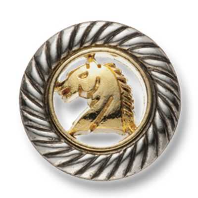 919 Botão de metal feito no Japão para ternos e jaquetas, design de cavalo, dourado/prateado