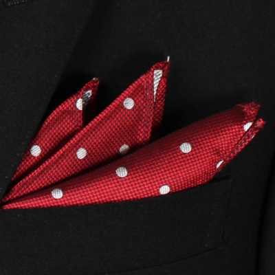 CF-600 Lenço de bolso de seda japonesa 100%, padrão de bolinhas, vermelho