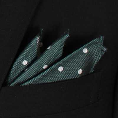 CF-601 Lenço de bolso japonês 100% seda, padrão de bolinhas, verde