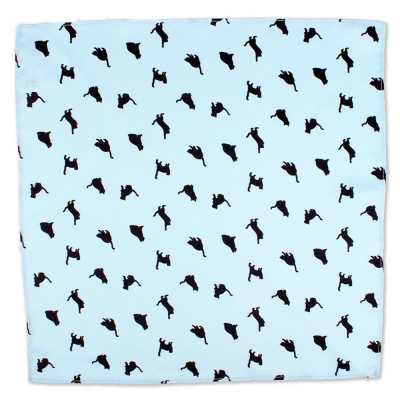 CF-CAT-SB Lenço de bolso estampado de seda com motivo de gato azul céu