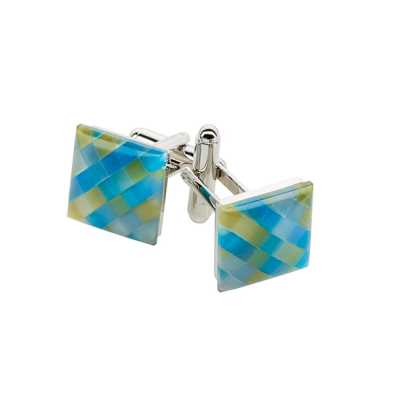 Abotoaduras quadradas azul e amarelo