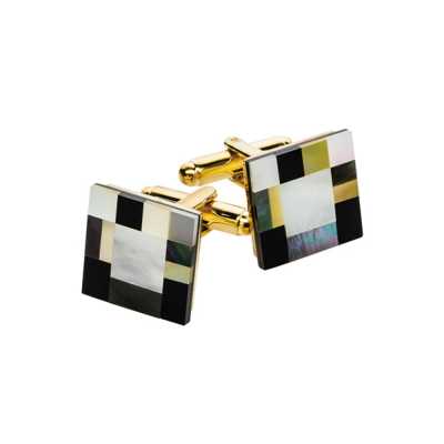 CL-2 Abotoaduras Quadradas Preto e Ouro Amarelo