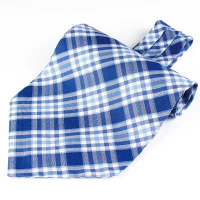 RAS-02 Gravata ascot, xadrez azul, confeccionada com tecido Ring Heart