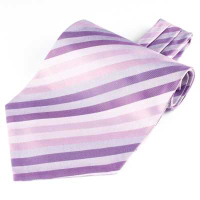 RAS-07 Gravata ascot feita com tecido Ring Heart, roxa com listras multicoloridas