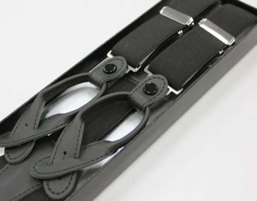 SR-202 Suspensórios fabricados no Japão, tipo Y com tiras de couro, preto