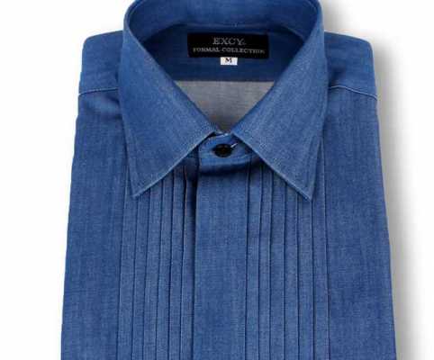 ST-508D Camisa plissada super slim em denim de algodão Pima com gola larga
