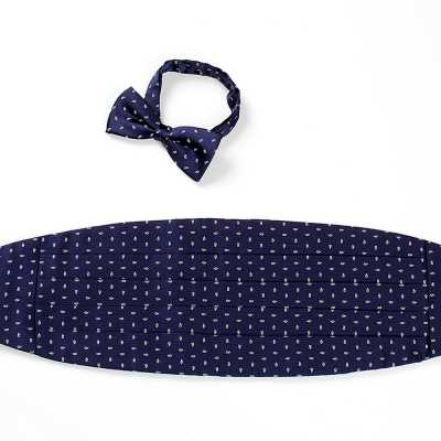 VCM-23 Faixa de smoking feita com tecido VANNERS, Paisley Dot, azul-marinho