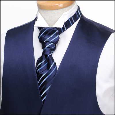 VYT-01 Gravata ascot de seda VANNERS britânica (gravata euro) listrada azul-marinho
