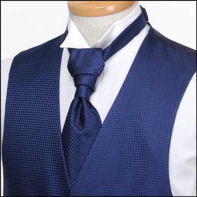 VYT-09 Gravata Ascot britânica VANNERS em seda (gravata europeia), padrão pied-de-poule, azul-marinho