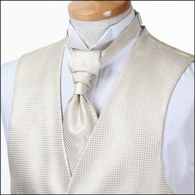 VYT-11 Gravata Ascot Britânica VANNERS em Seda (Gravata Euro) com Padrão Pied-de-Poule Dourado Champanhe