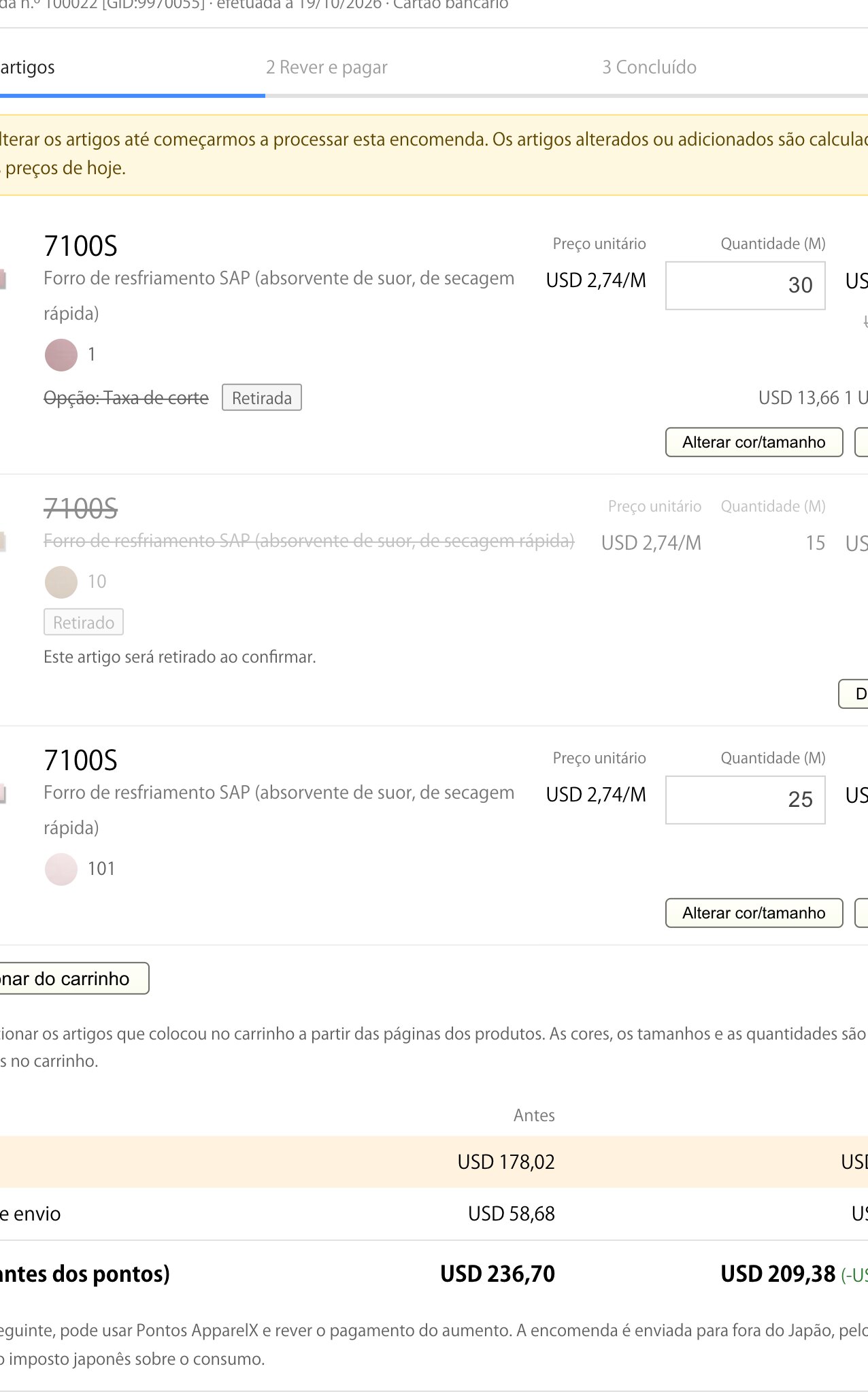 [Nova funcionalidade] Altere a encomenda no histórico: adicione artigos, mude quantidades e cores